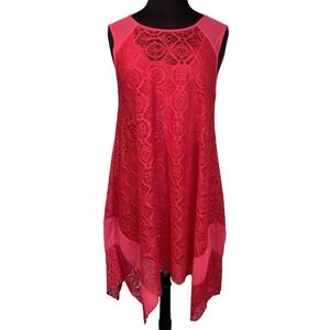 Yest Lace Overlay Sheath‎ Dress Size 6 Pink Handkerchief Hem Sleeveless Festival